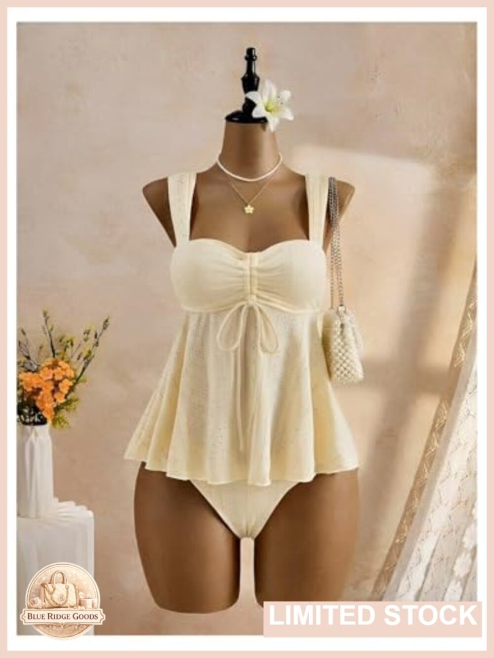 Plus Size Tankini Set Ruffle Flowy Tank Top with Panty Bathing Suits - Picture 4 of 5
